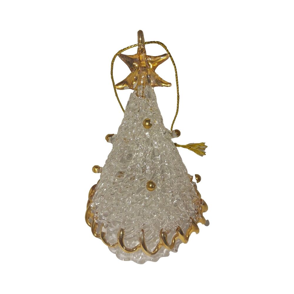 Vintage Handmade Spun Glass Clear And Metallic Gold Christmas Decoration cracked